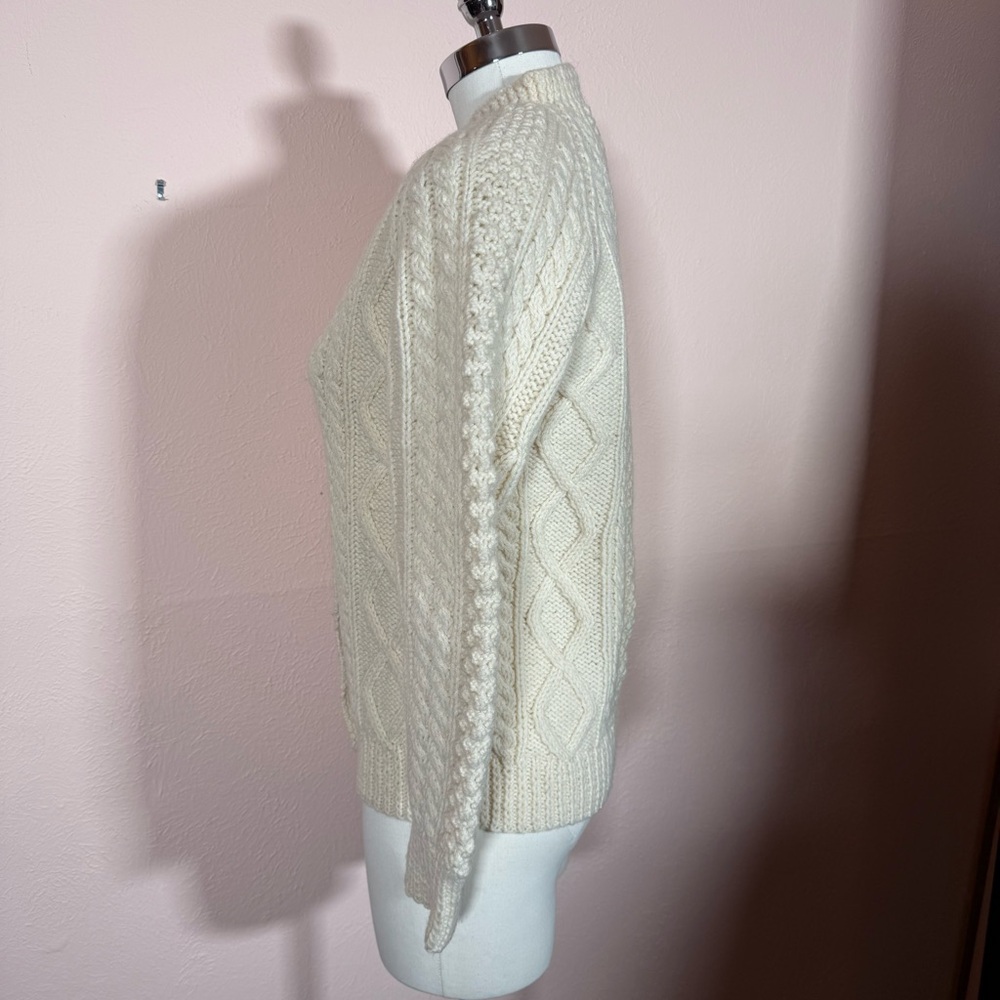 Vintage 1950’s hand knit Cable Knit Irish wool Cream Cardigan sweater fisherman - Picture 8 of 13